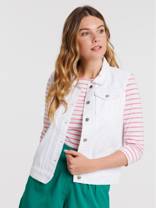Veste jean sans manches blanche femme Veste jean sans manches blanche femme