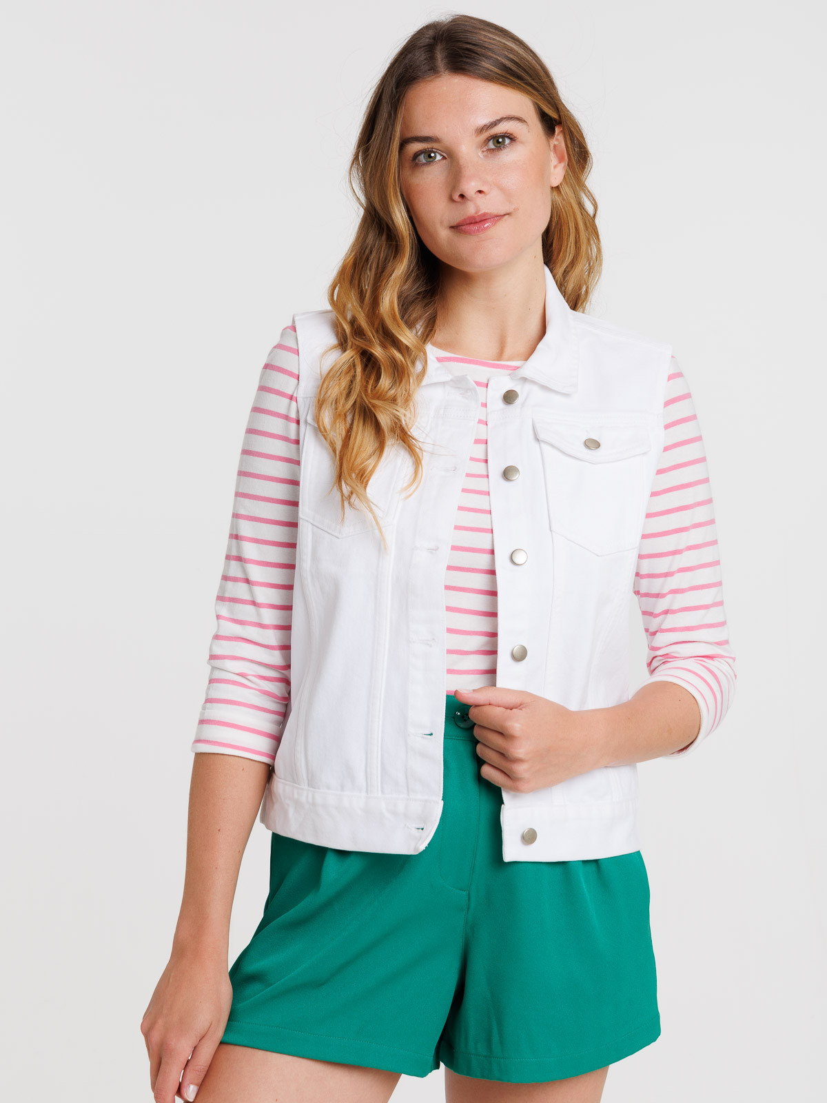 Veste jean sans manches blanche femme