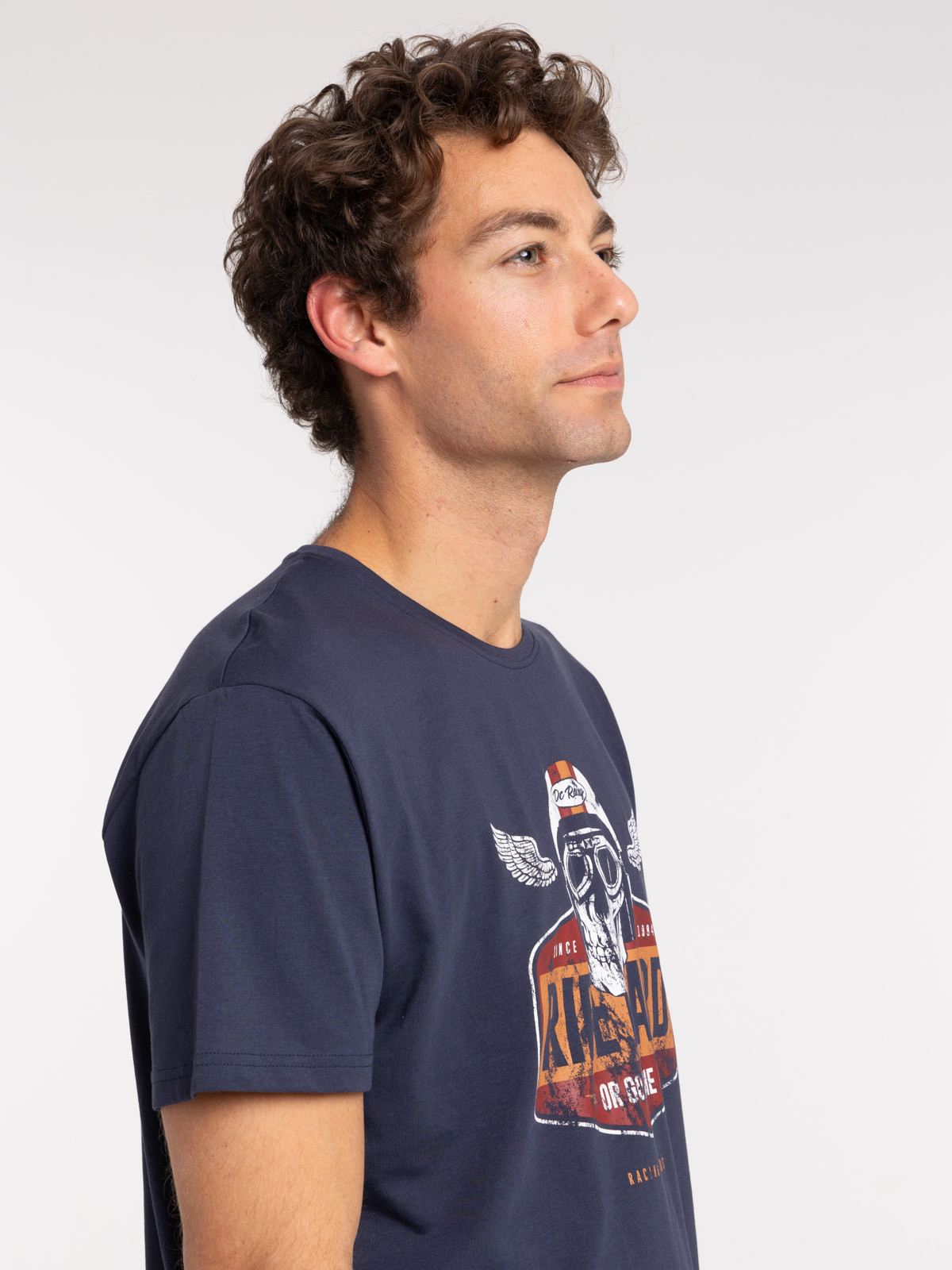 T-shirt navy used motif biker homme T-shirt navy used motif biker homme