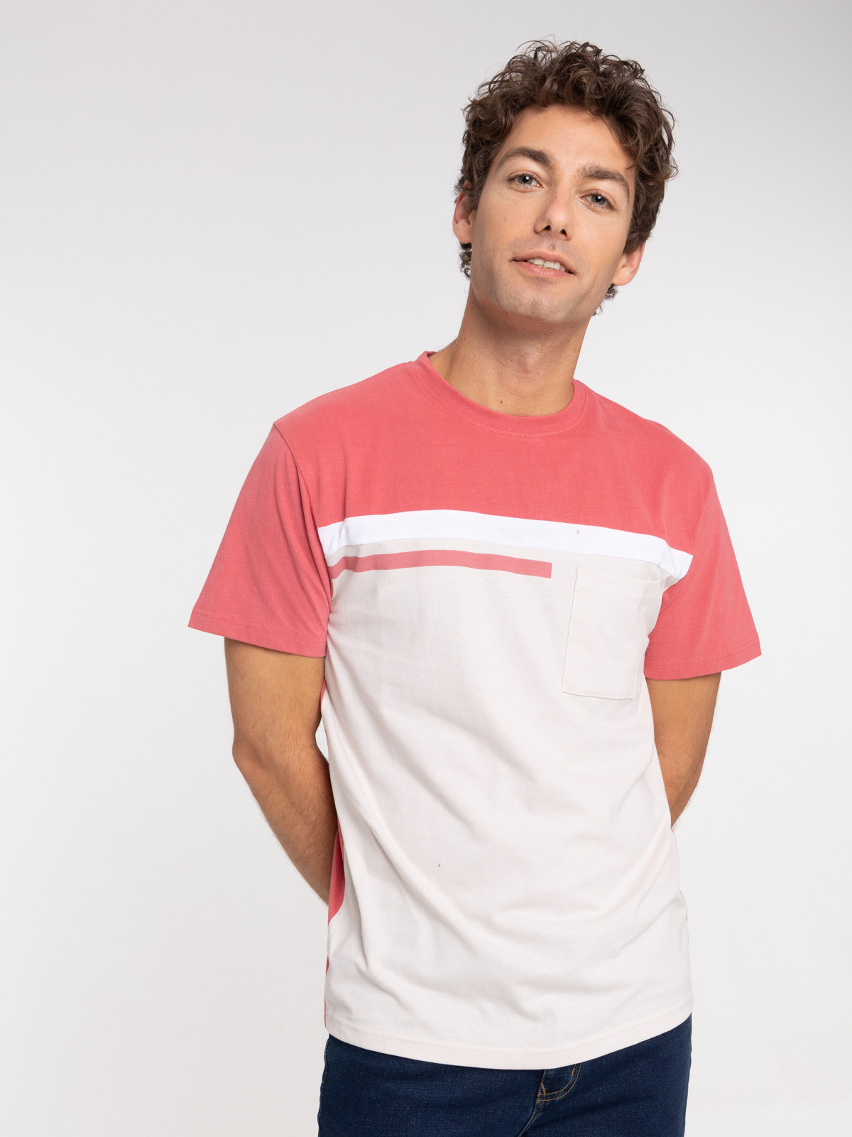T shirt bicolore poche poitrine homme