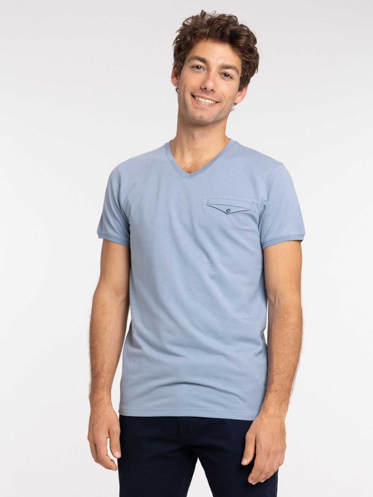 Tee-shirt col V denim stone homme