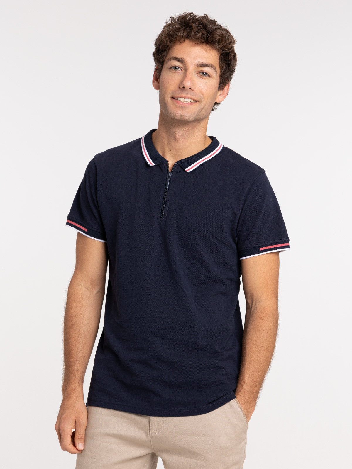 Polo zippé homme marine navy