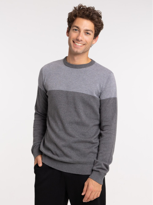 Pull bicolore gris homme
