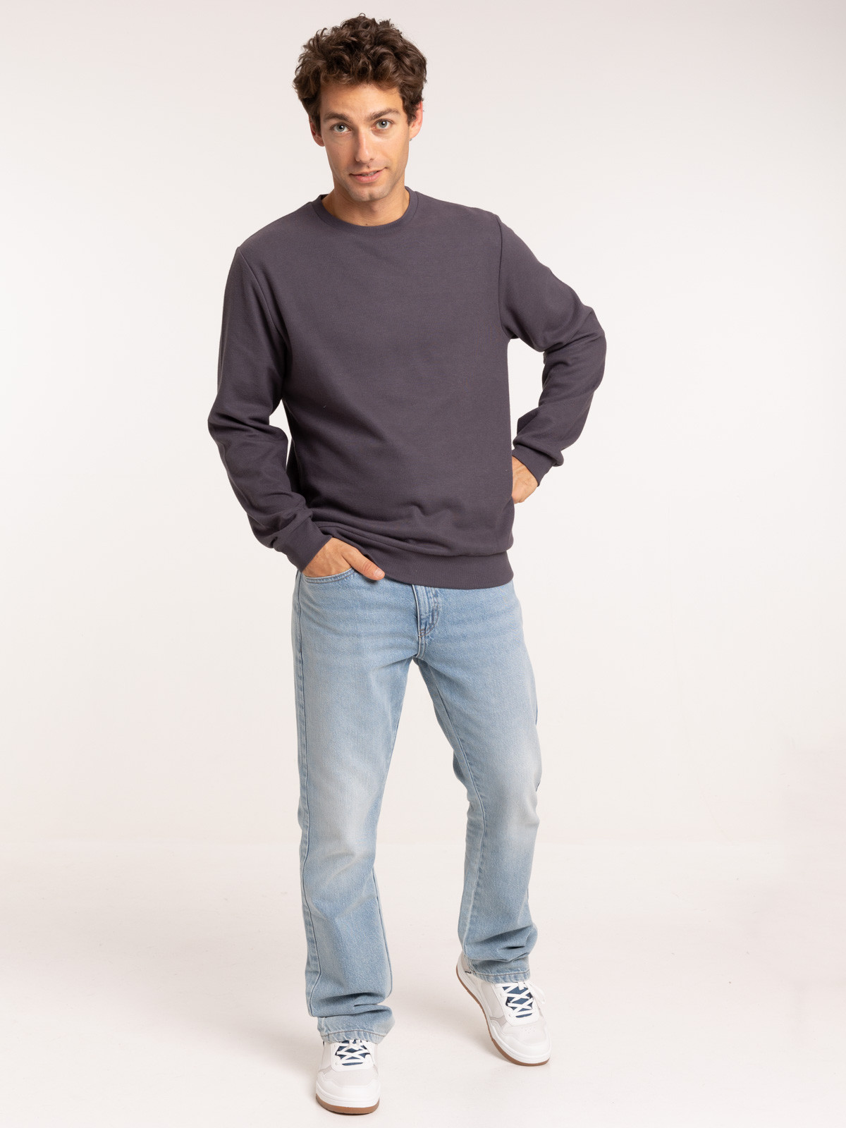 Pull bleuâtre col rond homme