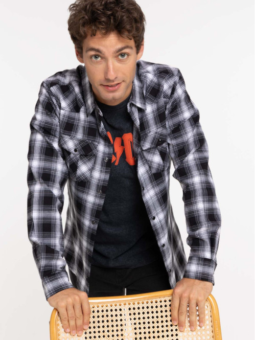 Chemise noire à carreaux homme Chemise noire à carreaux homme