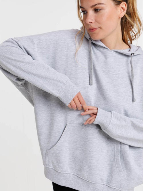 Sweat capuche gris chiné femme