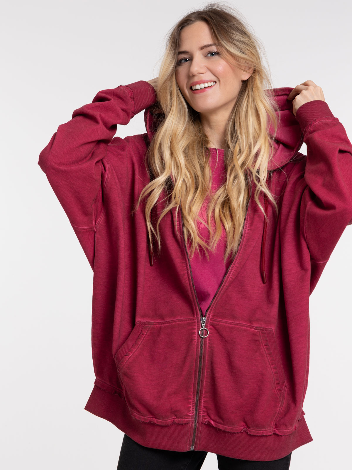 Sweat zippé à capuche bourgogne femme Sweat zippé à capuche bourgogne femme