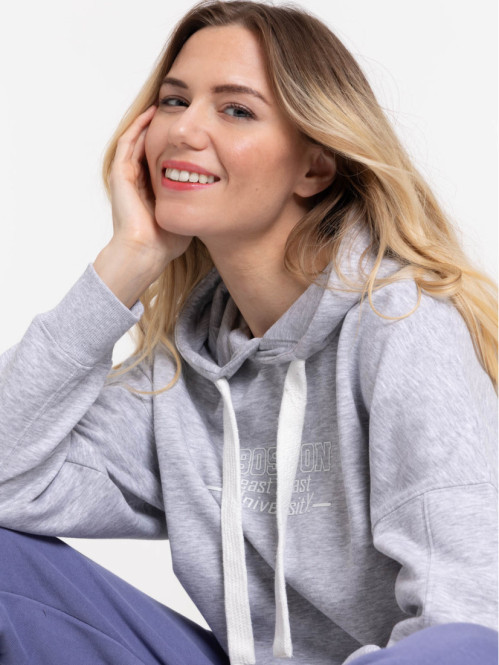 Sweat capuche gris chiné Boston femme Sweat capuche gris chiné Boston femme
