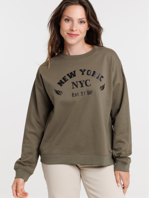 Sweat motif New York femme urban kaki Sweat motif New York femme urban kaki