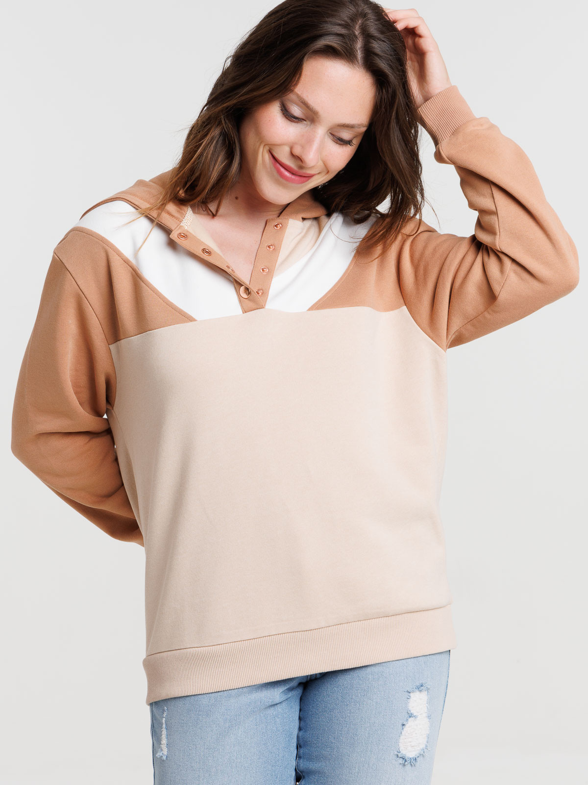 Sweat capuche tricolore femme