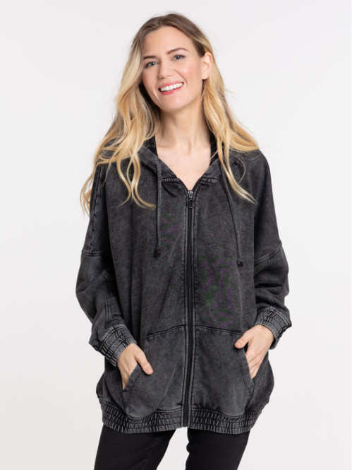 Sweat à capuche zippé noir femme Sweat à capuche zippé noir femme