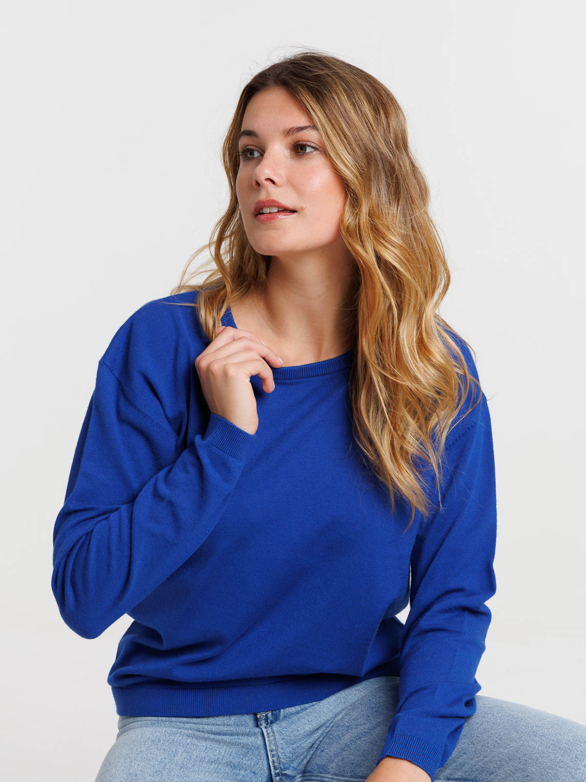 Pull fin bleu electrique femme