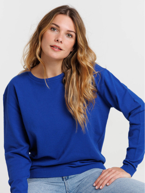 Pull fin bleu electrique femme