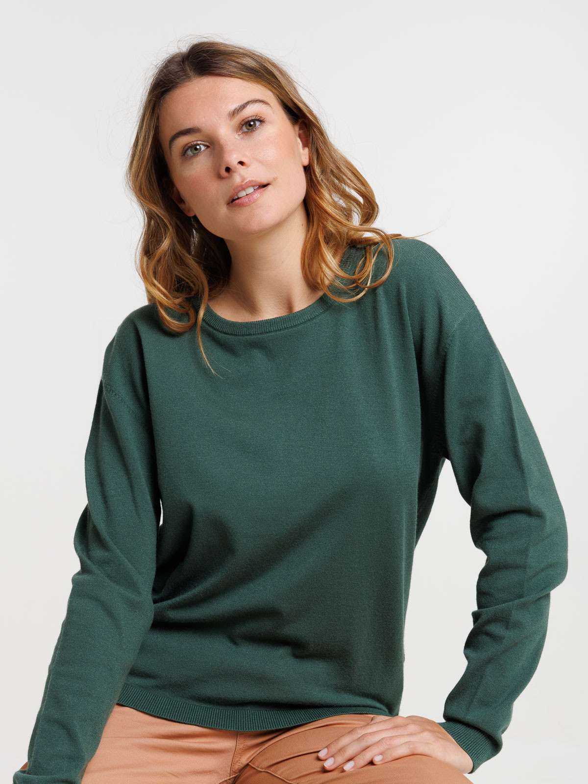 Pull fin col rond femme