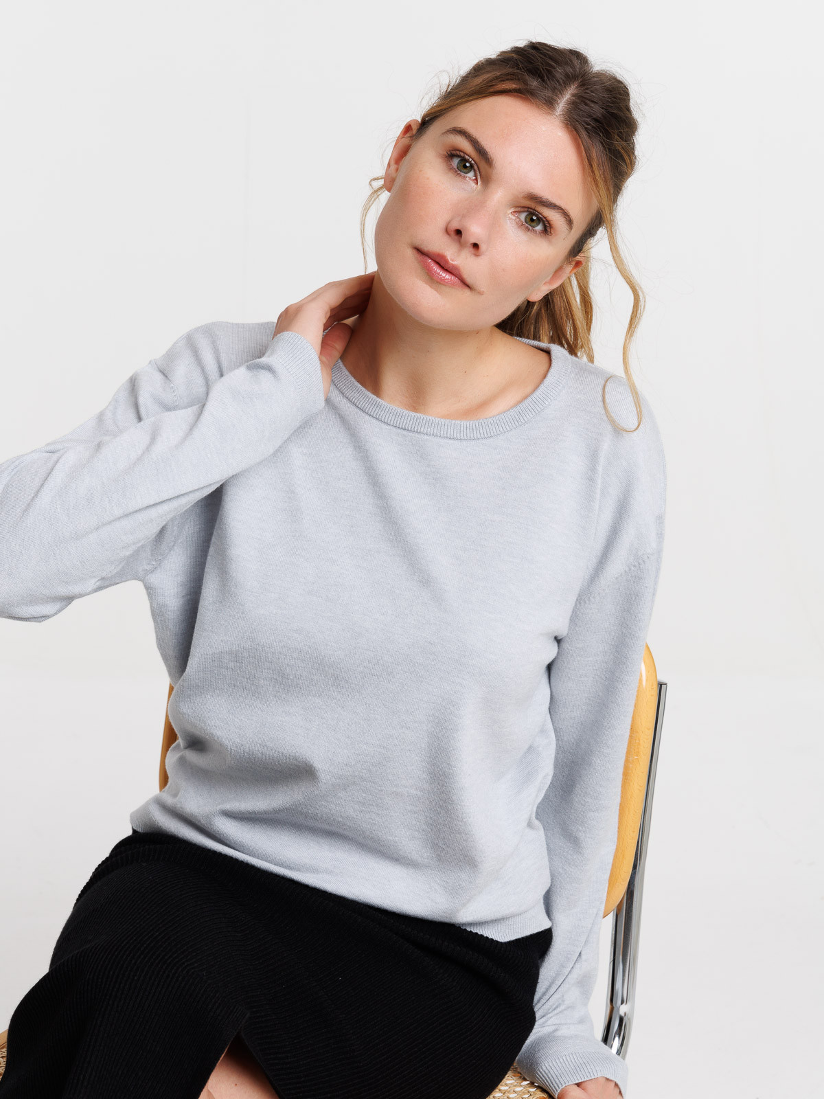 Pull fin coloris gris chiné femme