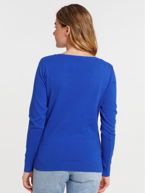 Pull col V bleu électrique femme Pull col V bleu électrique femme