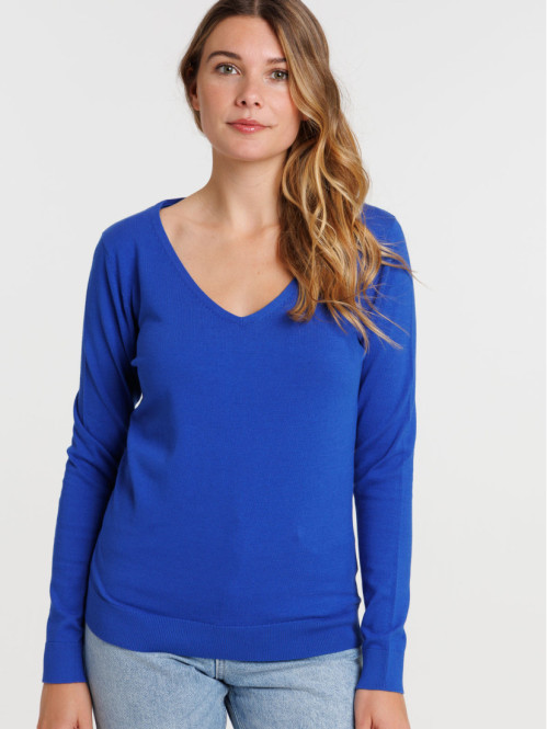 Pull col V bleu électrique femme Pull col V bleu électrique femme