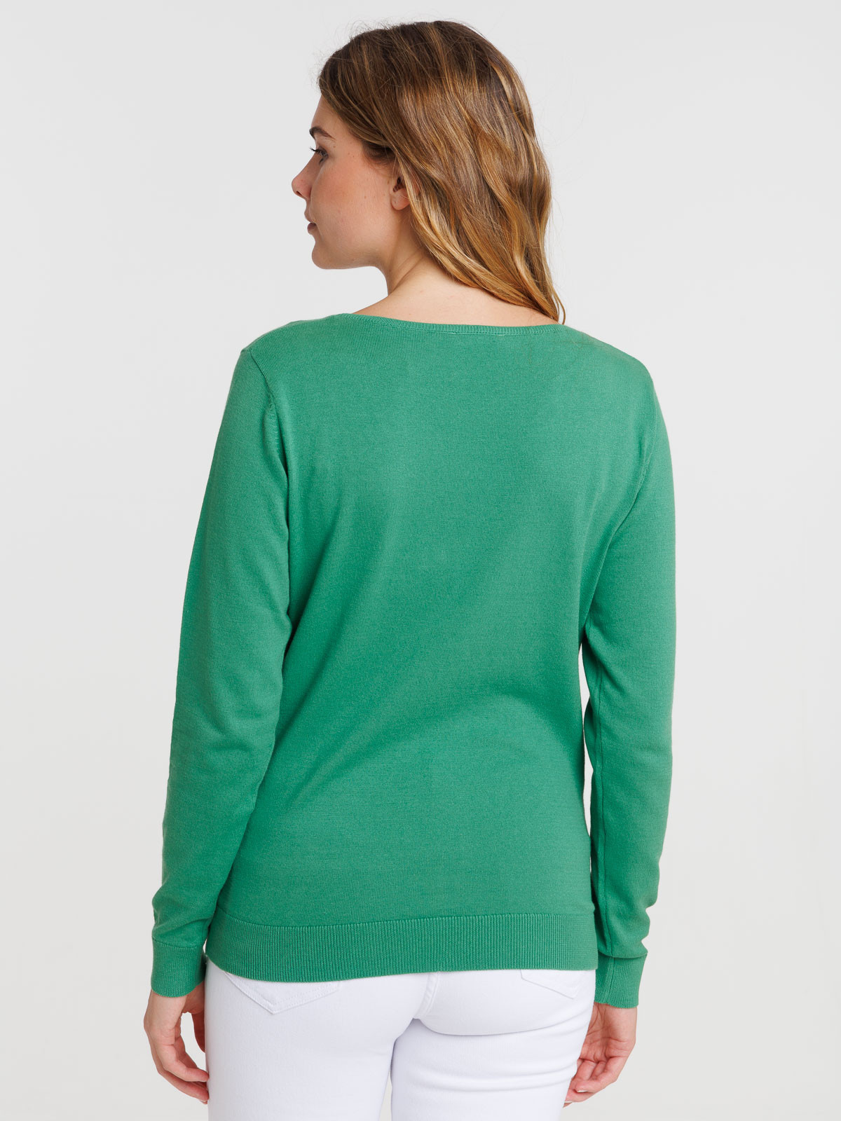 Pull col V vert pop femme