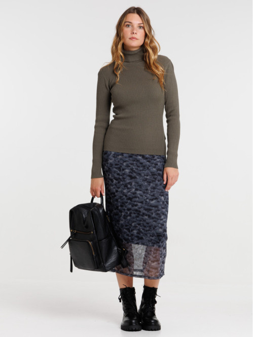 Pull col roulé urban kaki femme