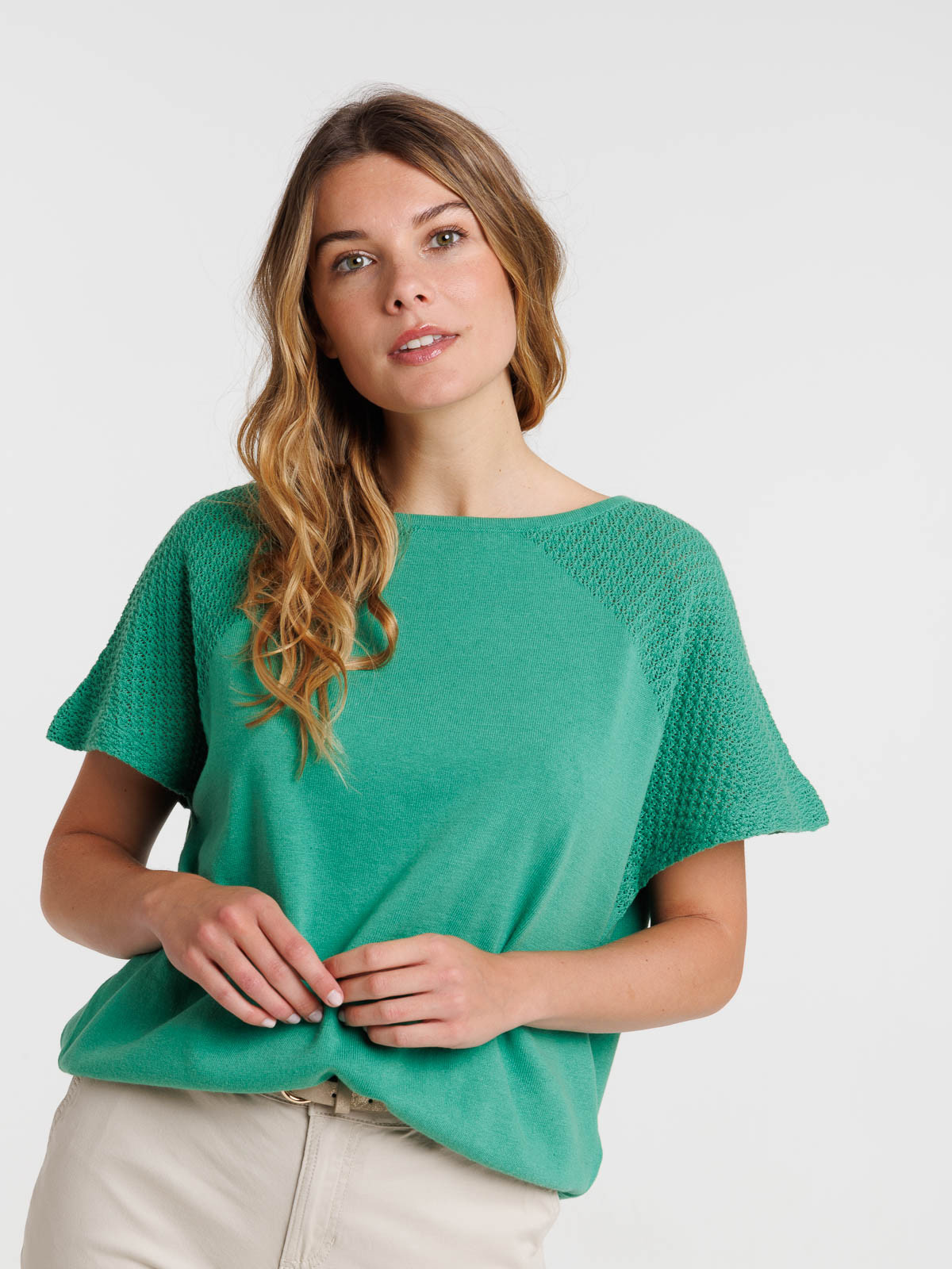 Pull manches courtes vert pop femme Pull manches courtes vert pop femme