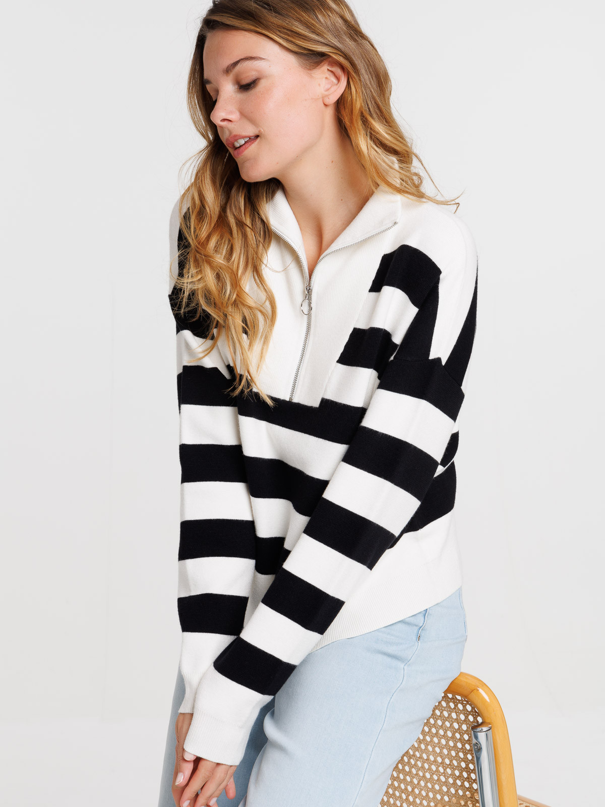 Pull rayé col camionneur femme Pull rayé col camionneur femme