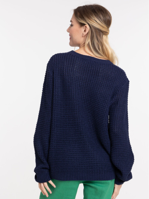 Pull col rond naval blue femme