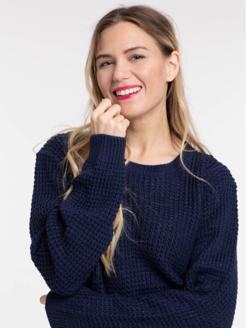 Pull col rond naval blue femme