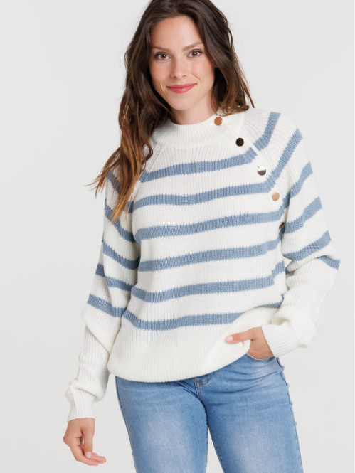 Pull rayé col montant femme