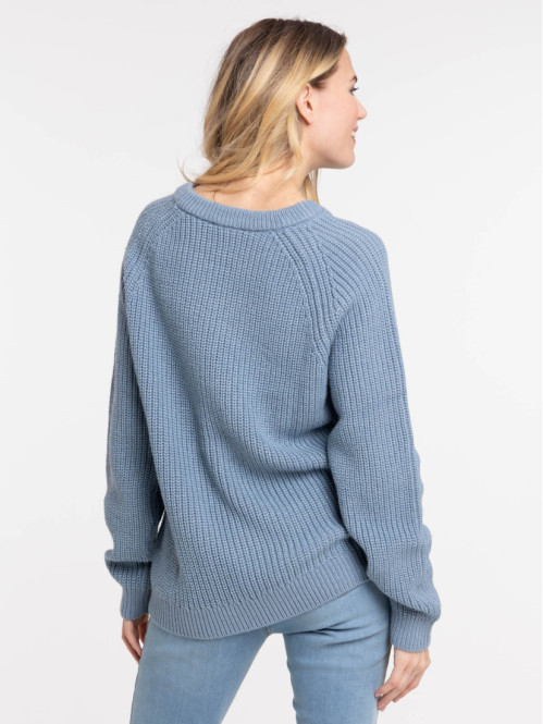 Pull denim stone col rond femme