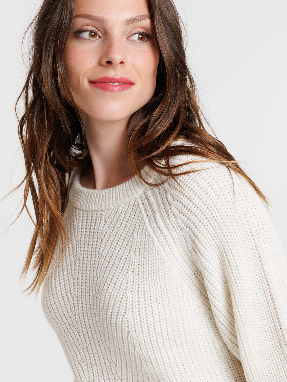 Pull fibre métalisée écru femme