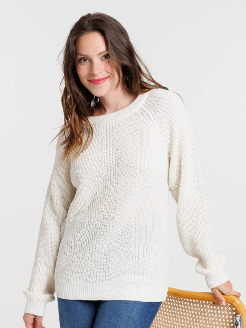 Pull fibre métalisée écru femme