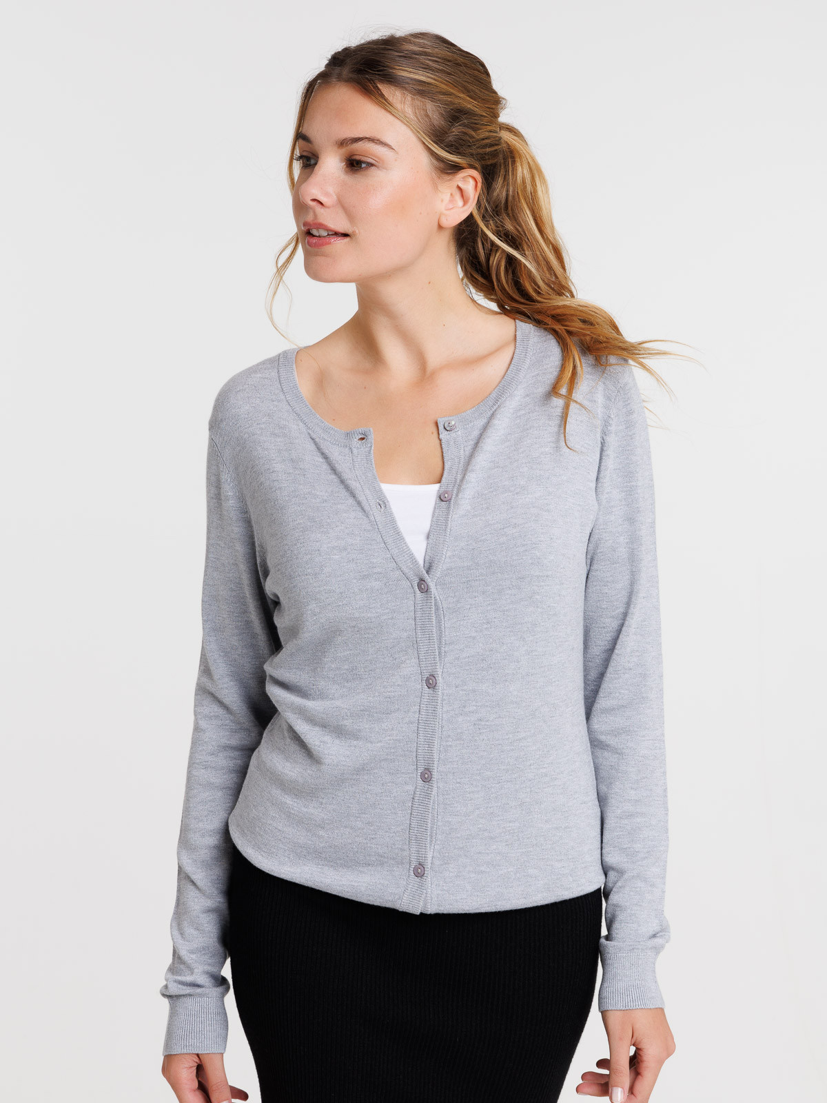 Gilet boutonné gris chiné femme Gilet boutonné gris chiné femme