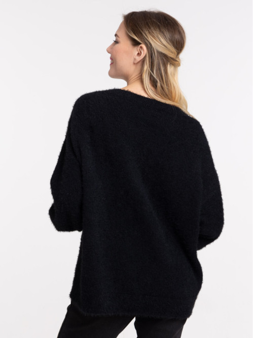 Gilet doux noir boutonné femme