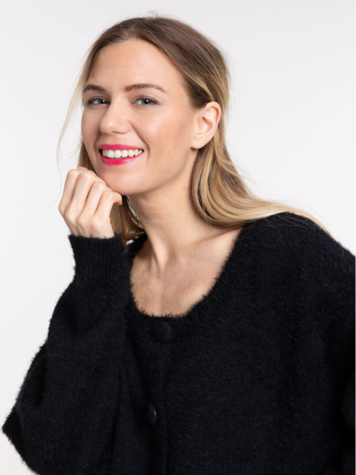 Gilet doux noir boutonné femme