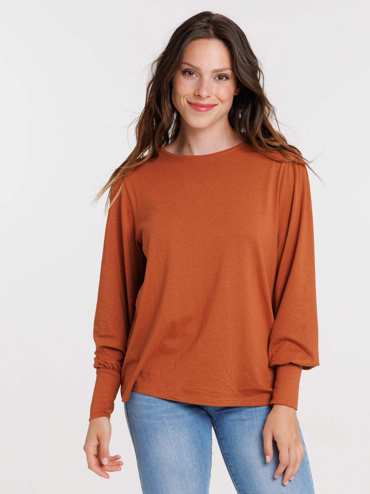 T-shirt col rond ocre rougi femme