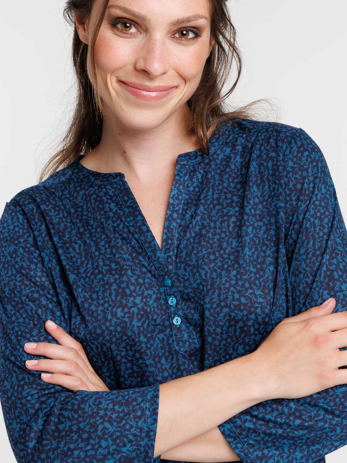 T-shirt manches 3/4 fleuri femme