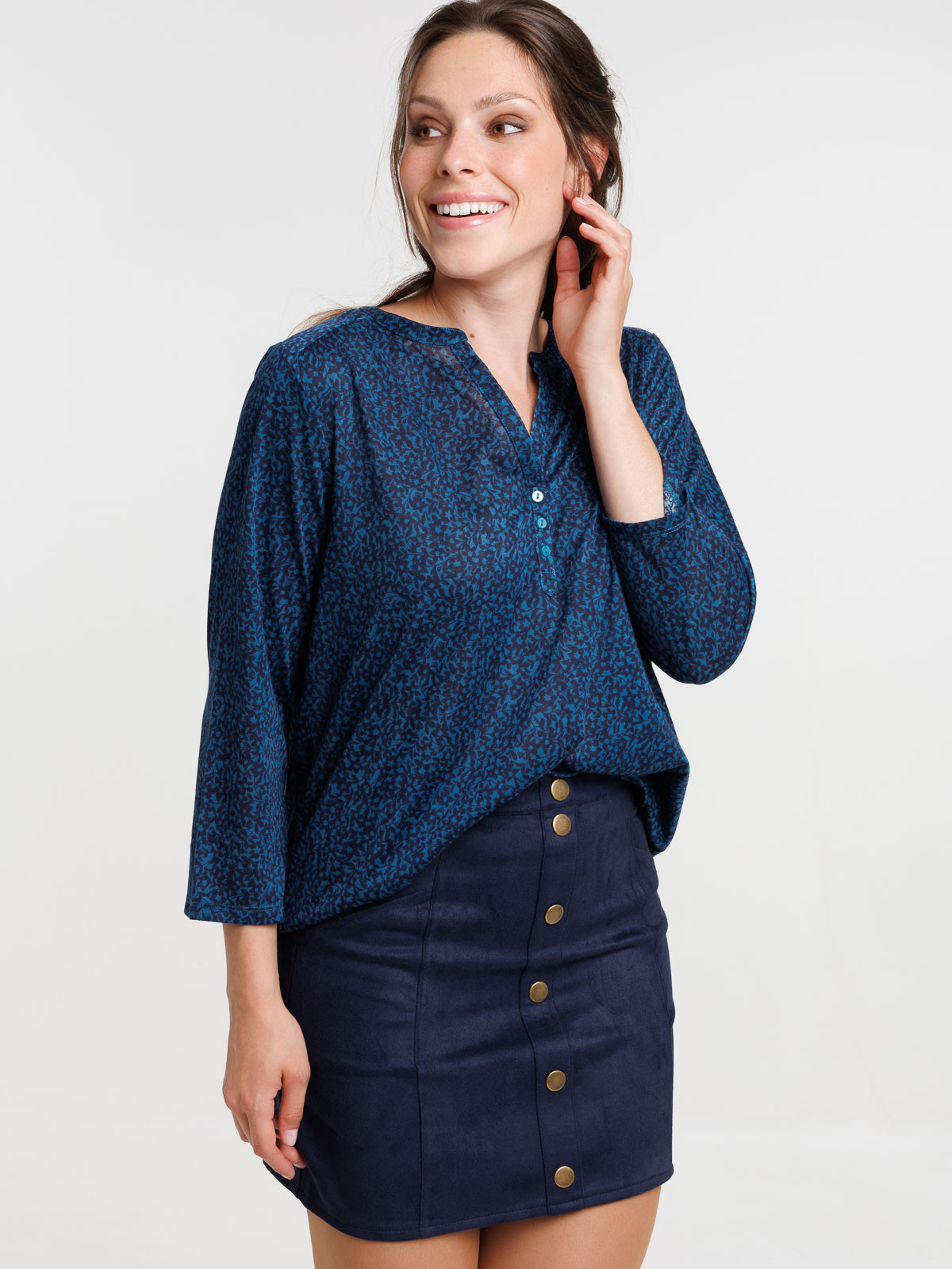 T-shirt manches 3/4 fleuri femme