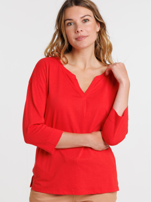 T-shirt red manches 3/4 femme