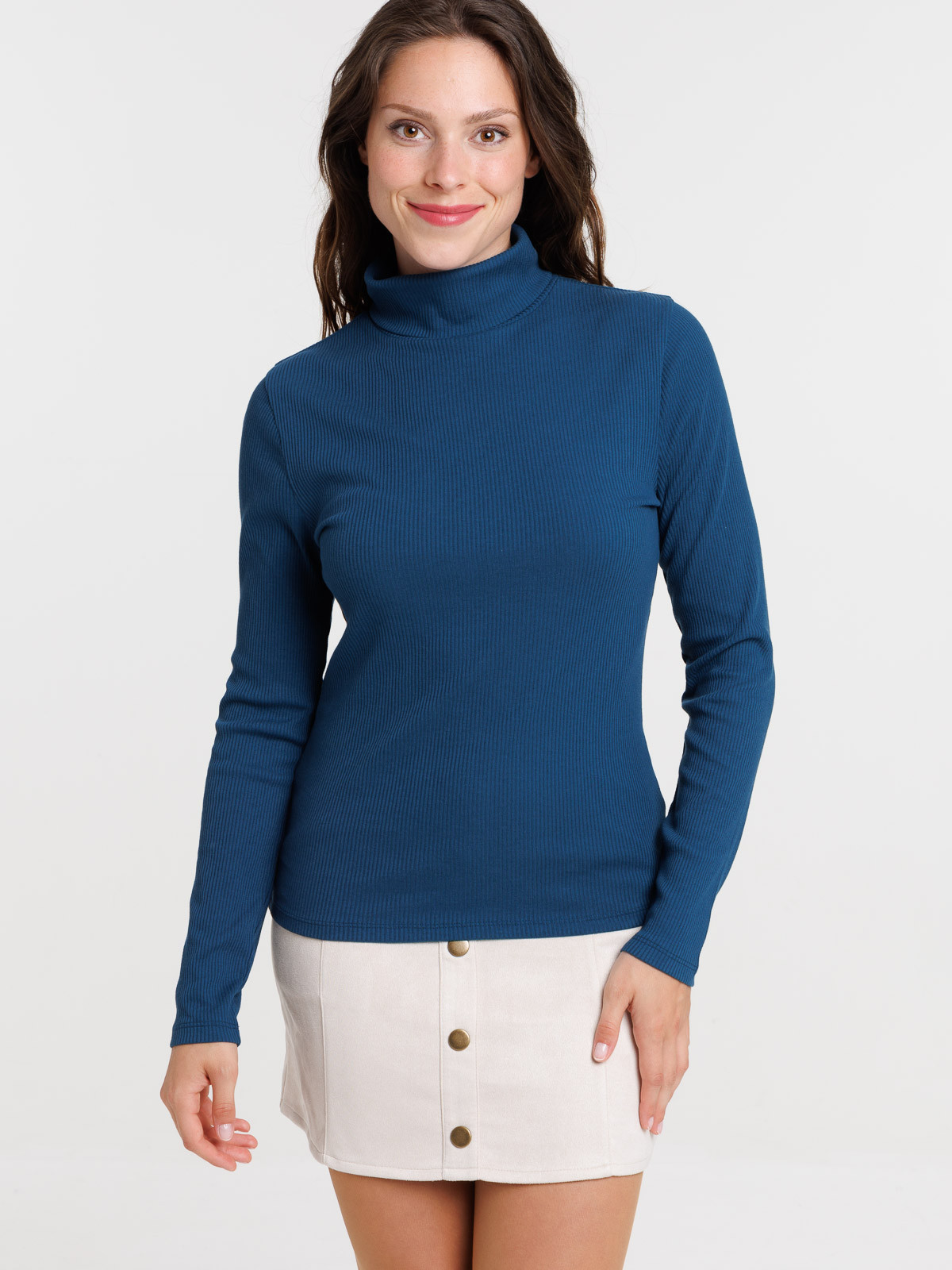 T-shirt col roulé pétrole femme