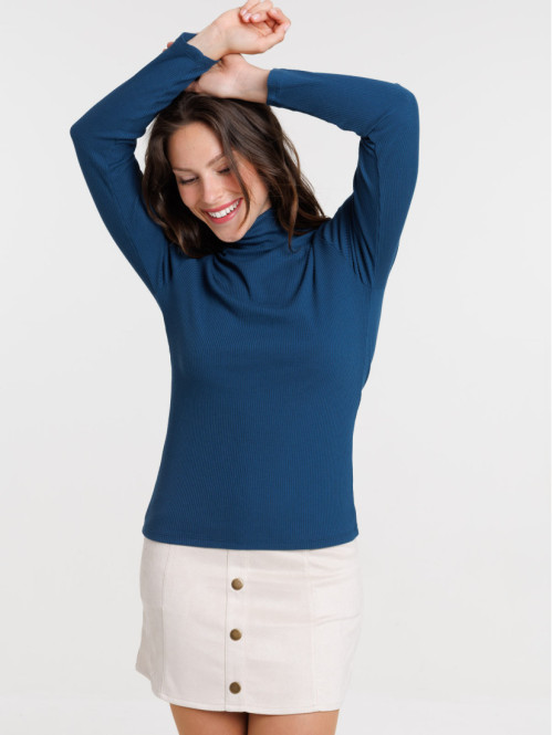 T-shirt col roulé pétrole femme