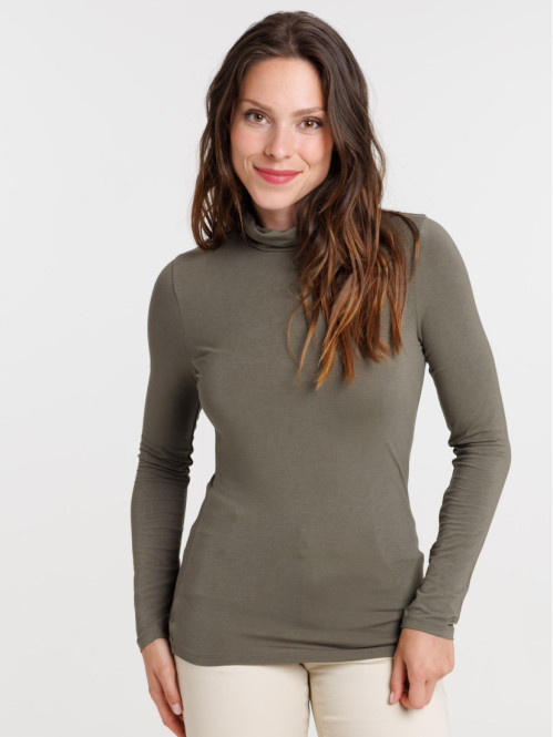 T-shirt col roulé urban kaki femme