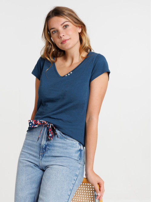 T-shirt femme col V avec...