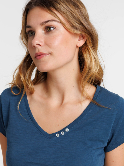 T-shirt femme col V avec...