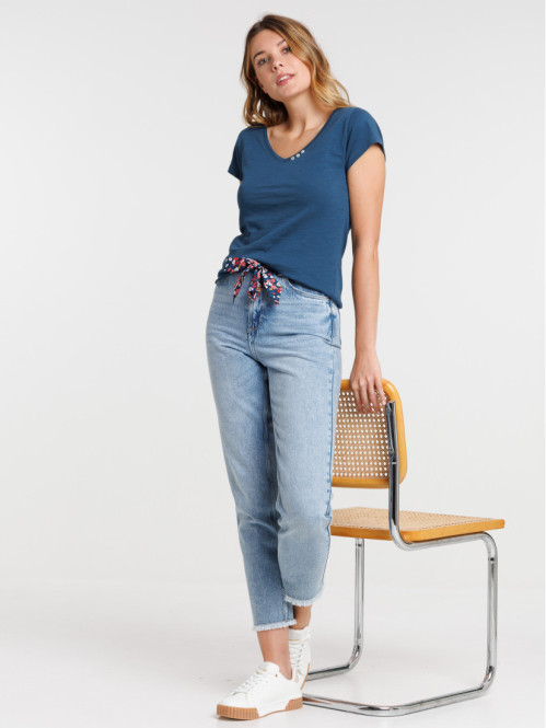 T-shirt femme col V avec...