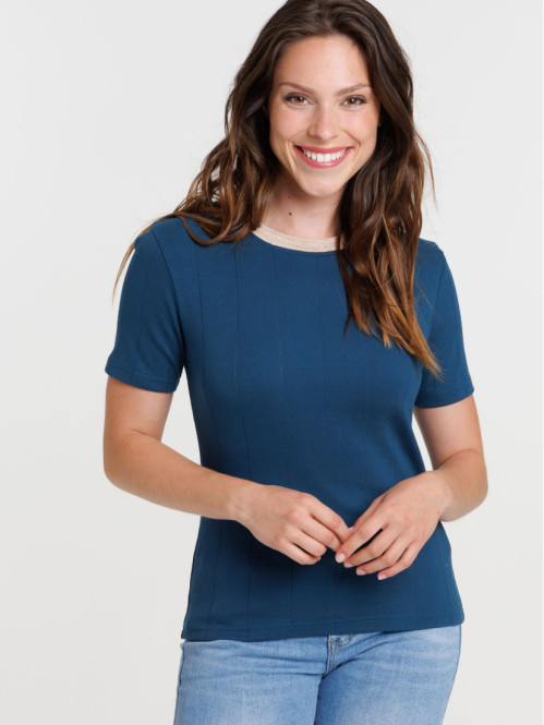 T-shirt col rond pétrole femme
