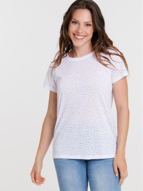 T-shirt léopard blanc femme