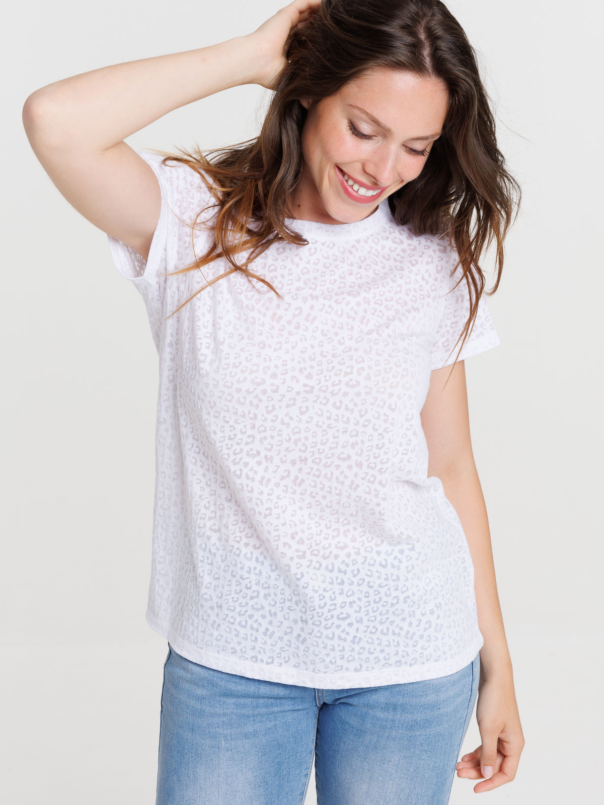 T-shirt léopard blanc femme