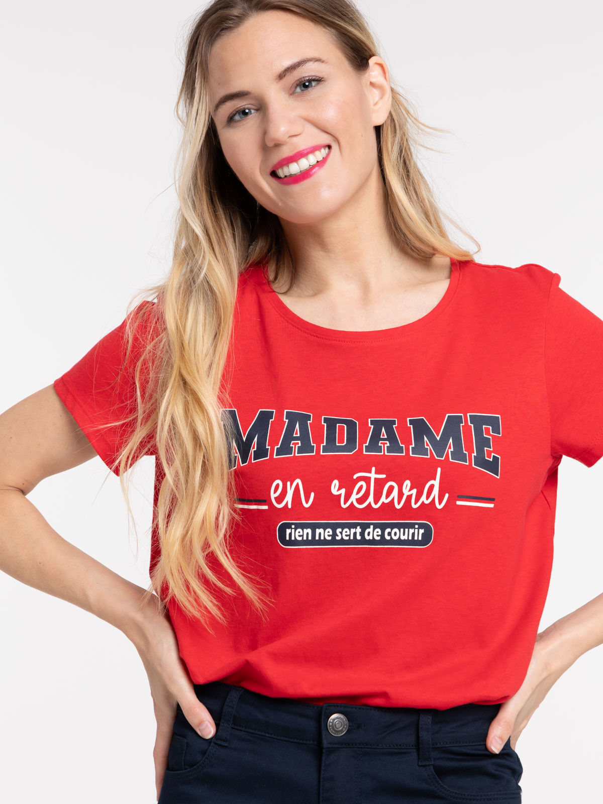 T-shirt rouge kiss message femme