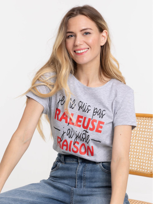 Tee-shirt gris chiné message femme