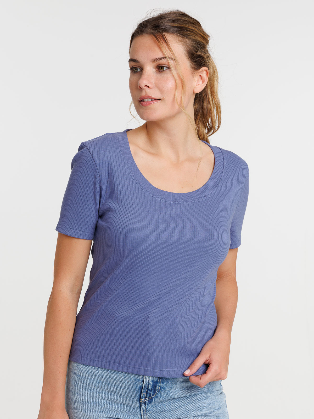 T-shirt côtelé sunset blue femme T-shirt côtelé sunset blue femme